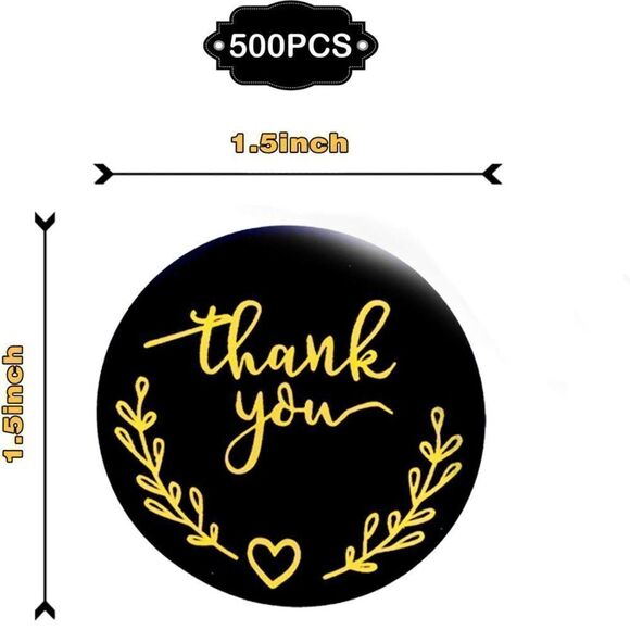 Thank You stickers Black and Gold - 1.5” roll of 500 NWT - Picture 2 of 8
